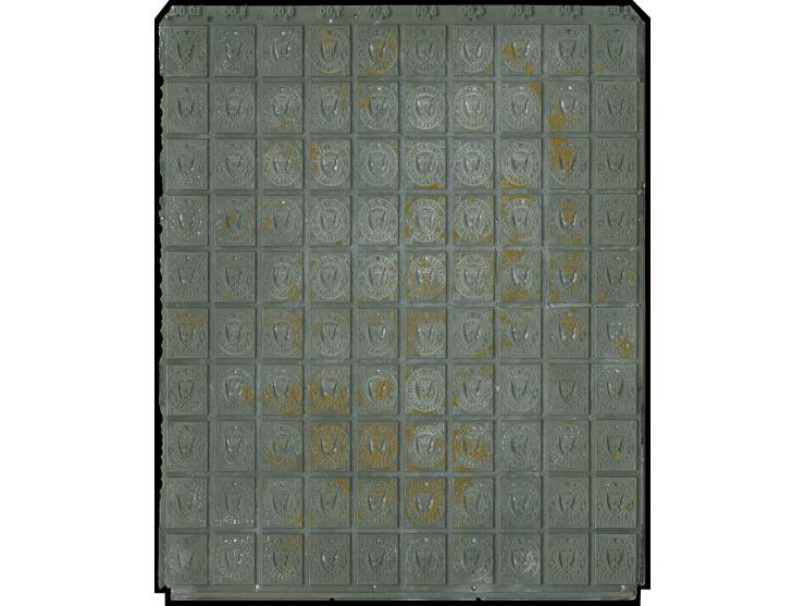 1924, Staatswappen 10 Pfg., Original-Druckplatte mit 100 Klischees inkl. des MIttelstücks, Feld 43 neu eingesetzt