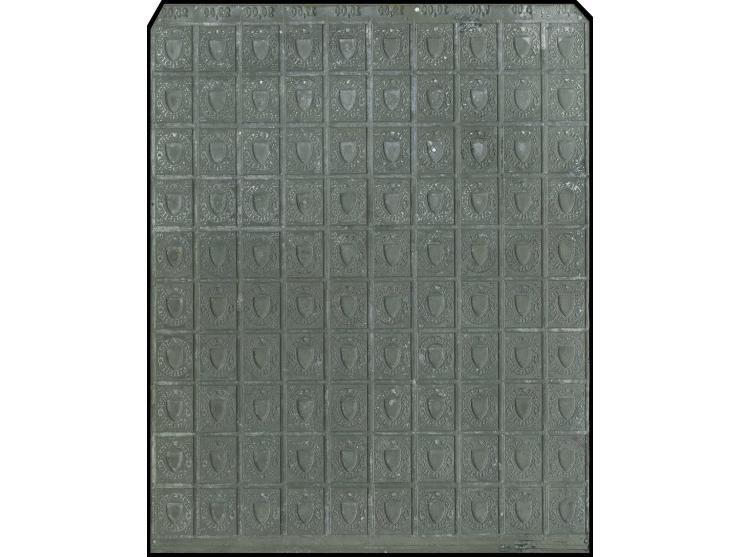 25 Pfg., Original-Druckplatte mit 100 Klischees, in der Mitte ohne das Danziger Wappen. Diese Ausgabe wurde zweifarbig gedruc
