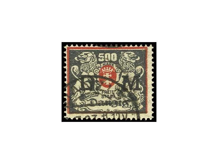 500 M. mit zeitgerecher Entwertung "DANZIG 5 ..7.23", Pracht, Fotoattest Gruber BPP (Mi. 550,-)