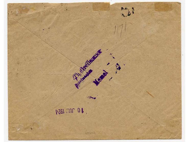 60 C. im waagerechten Paar mit Stempel "KLAIPEDA 7.VII.24" auf R-Brief nach Scheveningen, links unten minimal stockig, Zähnun