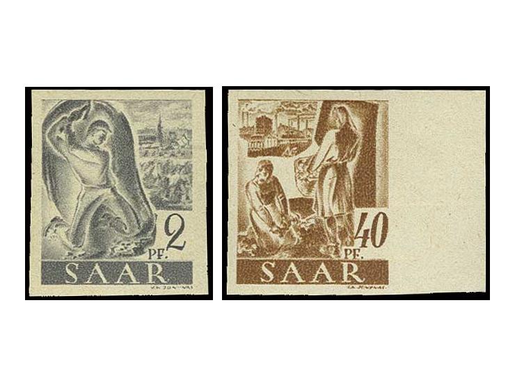 1947, Freimarken 2 Pfg.-1 M. ungezähnt, bis auf 10 Pfg. kpl., dabei 75 Pfg. mit Wz. X, 16 Pfg. ungebraucht und 45 Pfg. Haftsp