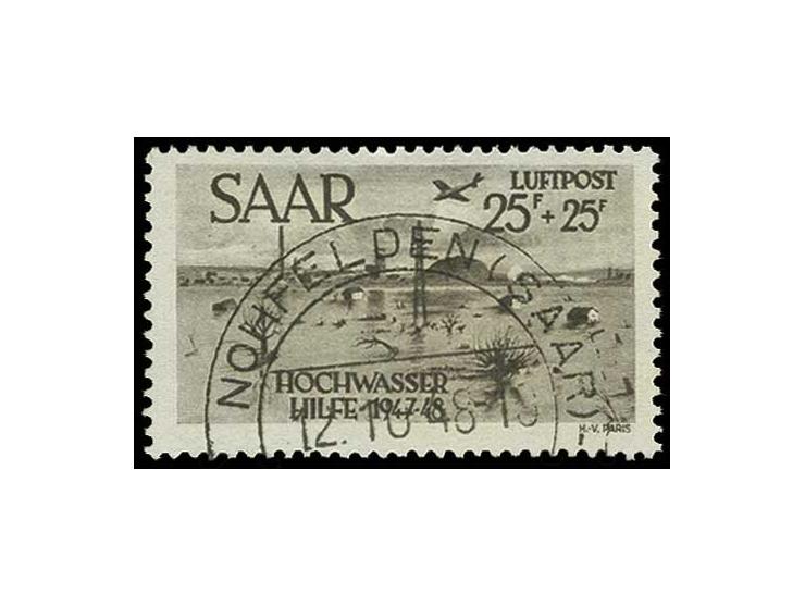 Hochwasserhilfe 5-25 Fr., kpl., gestempelt "NOHFELDEN 12.10.48", Fotobefund Ney C. (Mi. 450,-)
