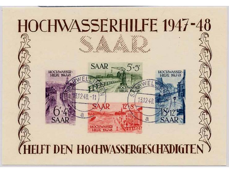 dito, gestempelt "SAARWELLINGEN 13.12.48", großer Block kleine Eckstauchung, Stempel ohne Obligo