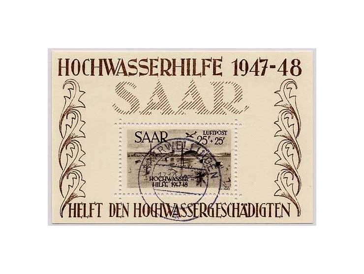 dito, gestempelt "SAARWELLINGEN 13.12.48", großer Block kleine Eckstauchung, Stempel ohne Obligo