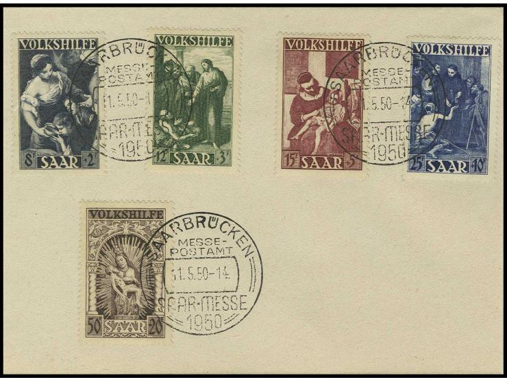 8-50 Fr. kpl. mit Sonderstempel der Saar-Messe auf Briefstück, Fotobefund Ney C. (Mi. 650,-)