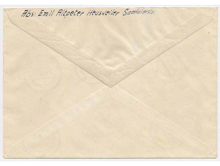 8 -50 Fr. kpl. mit Ersttagsstempel "HEUWEILER 20.12.49" auf Umschlag nach Kirschhof, R-Zettel entfernt und nicht als R-Brief 