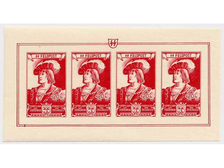 1943, Kaiser-Bildnisse in einfarbigem Rastertiefdruck in anderen Farben, je im Kleinbogen, postfrisch, ein Bogen ungummiert, 