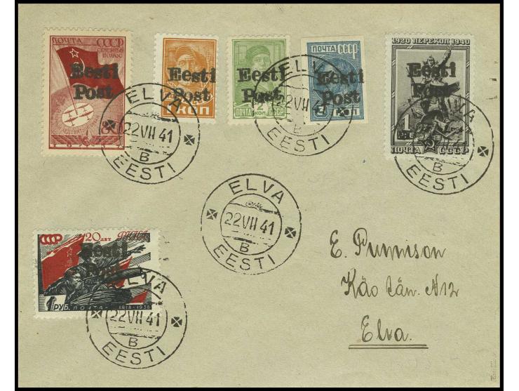 1941, 1-3 und 80 sowie 1 R. (2) mit Stempel "ELVA EESTI 22 VII 41" auf beschriftetem Umschlag, Kabinett, Fotoattest Krischke 