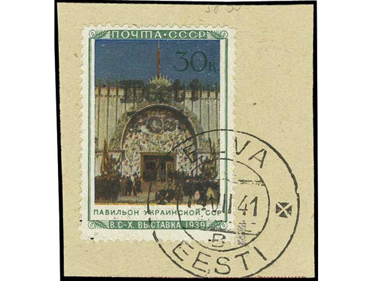30 K. Ukrainische SSR, mit Stempel "ELVA EESTI 14 VII 41" auf Briefstück, Kabinett, sign. Keiler und Nemwalz (ex Sammlung Gub