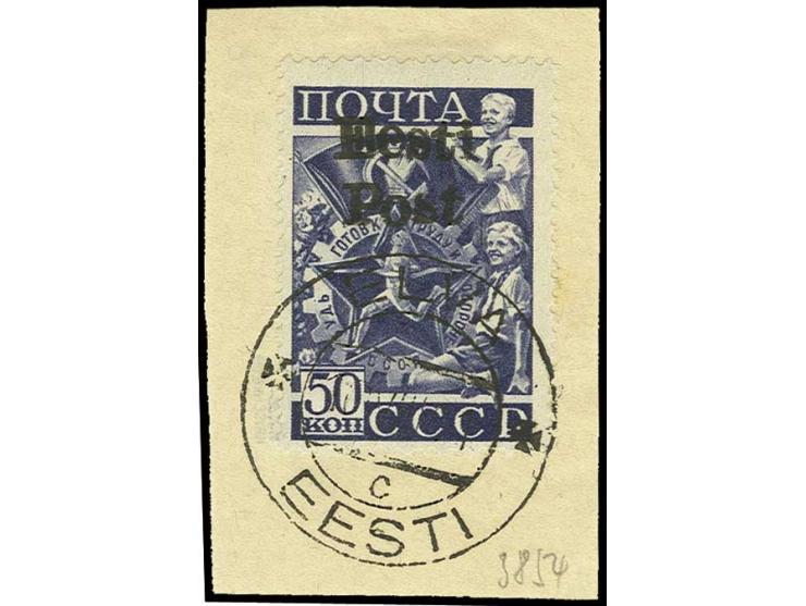 50 K. Körperkultur mit Stempel "ELVA EESTI 10 VIII 41" auf Briefstück, rechts zwei Zähne minimal stockig, u.a. sign. Nemwalz 