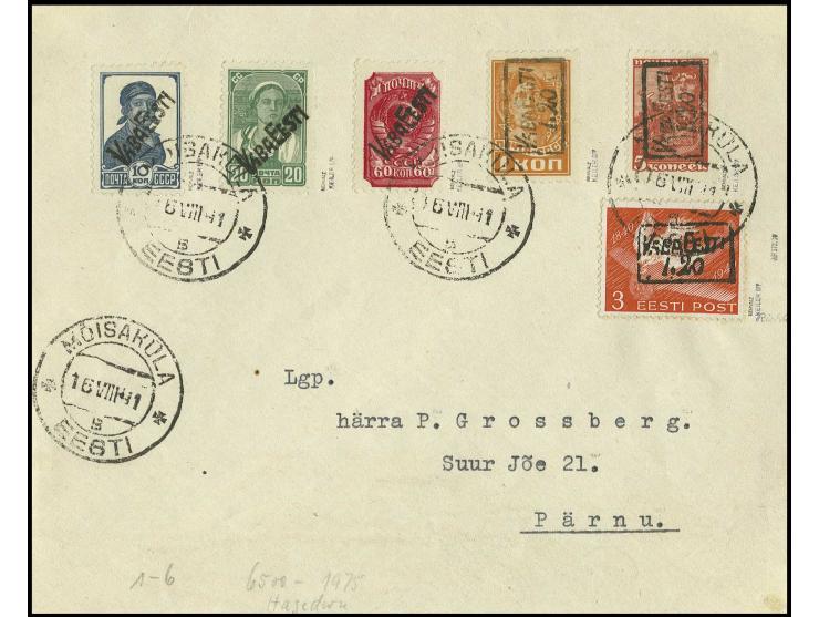 1941, 10 K. - 1.20 auf 5 K. mit Stempel "MOISAKULA 16 VIII 41" auf beschriftetem Umschlag, Kabinett, sign. Keiler BPP und Nem