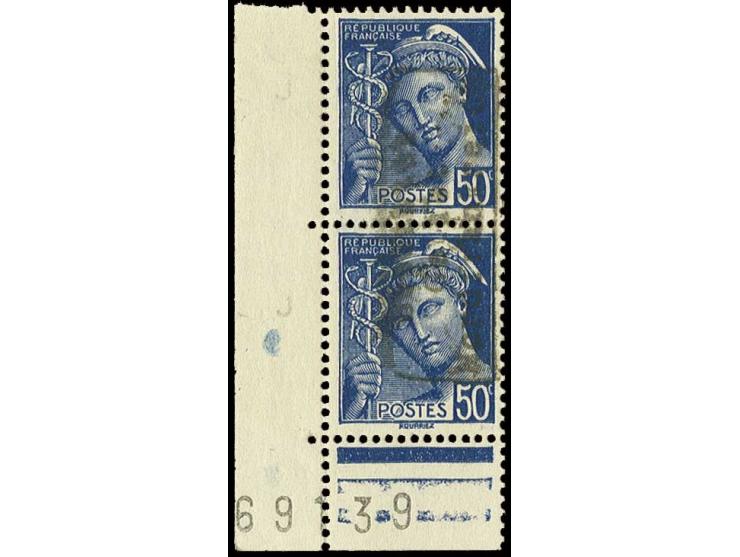 50 C. blau im senkrechten Paar aus der linken unteren Bogenecke mit kompletter Bogennummer,  postfrisch, Pracht, sign. und Fo