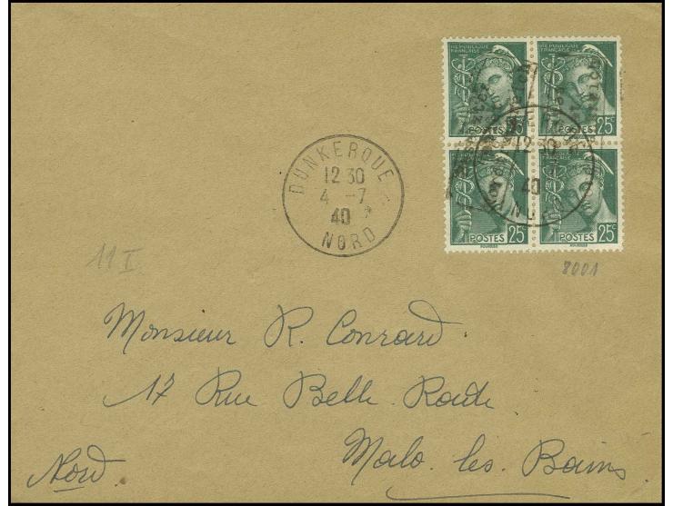 25 C. im Paar mit Stempel "DUNKERQUE 4 -7 40" auf Brief nach Malo les Bains mit Ank.-Stempel, sign. Pickenpack BPP, Kabinett 