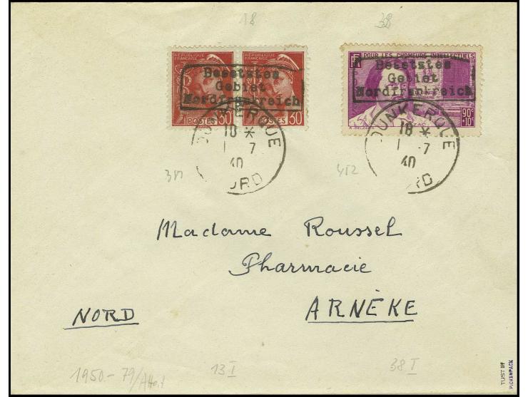 30 C. dunkelkarmin im Paar und 90 C. Balzac mit Stempel "DUNKERQUE 1 -7 40" auf Brief nach Arneke mit Ank.-Stempel, sign. Pic