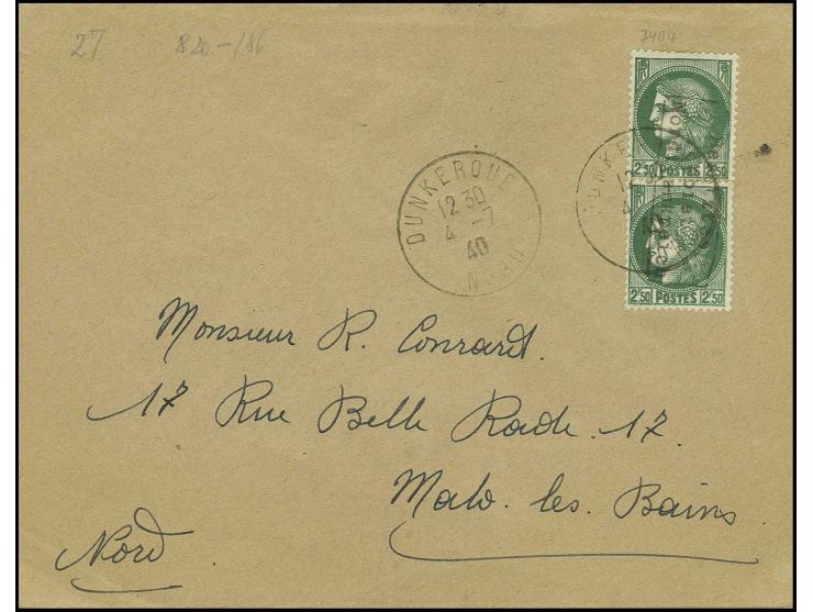 2.50 Fr. im senkrechten Paar mit Stempel "DUNKERQUE 4 -7 40" auf Brief nach Malo les Bains mit Ank.-Stempel, sign. Tust BPP, 