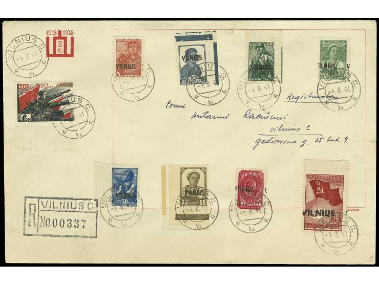 VILNIUS: 1941, 5 K. - 1 R. kpl. auf R-Brief von "VILNIUS 4.8.41" mit  Ankunftsstempel, Brief oben minimaler Einriss, sonst gu