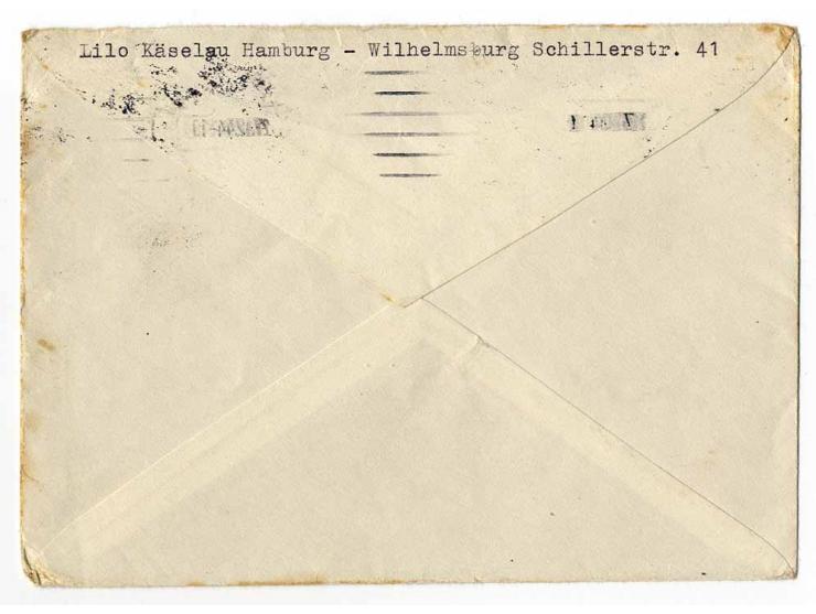 1942, Luftfeldpost-Zulassungsmarke durchstochen (2) und Hitler 6 Pfg. (2), gestempelt "HAMBURG 27.12.44" (Maschinen- und Hand