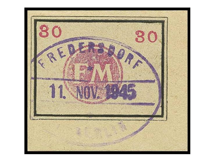 1945, Etiketten in Rahmengröße 38:28 mm mit zwei kleinen Wertziffern: 5-30 Pfg. kpl. jeweils auf Briefstück, Kabinett, sign. 