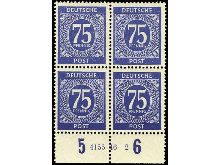 75 Pfg., postfrischer 4er-Block vom Unterrand mit HAN 4155.46 2 (Mi. 450,-)