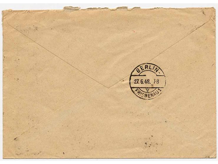 10 Pfg., 2 Stück mit Stempel "LEIPZIG 25.6.48" als Zusatz auf Firmenbrief mit Freistempler "820" (Pfg.) als 10fach-Frankatur-