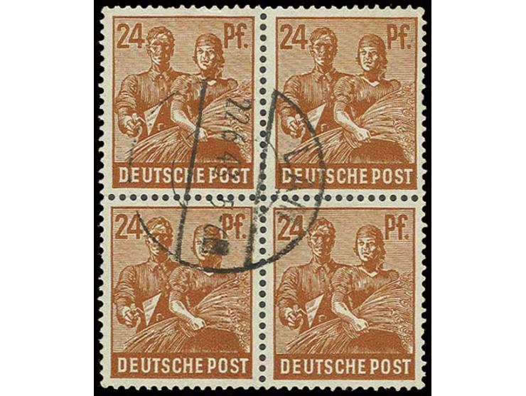 24 Pfg. lebhaftbraunorange im 4er-Block (senkrecht gefaltet) mit Stempel "LAM 22.6.48". Fotoattest Arge (Mi. 720,-)