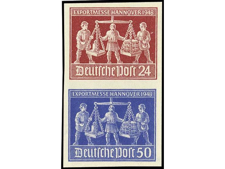 1948, Exportmesse, senkrechter Zusammendruck 24 Pfg. + 50 Pfg., breitrandig ungezähnt, postfrisch, links im Rand senkrechte B