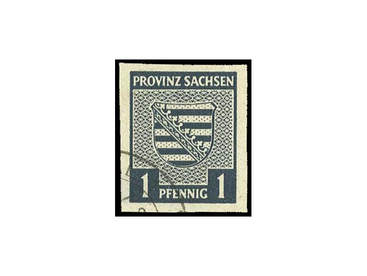 PROVINZ SACHSEN: 1945, Ziffern geschnitten mit Wasserzeichen steigend: 1 Pfg., sauber gestempelt, einwandfrei, sehr seltene M