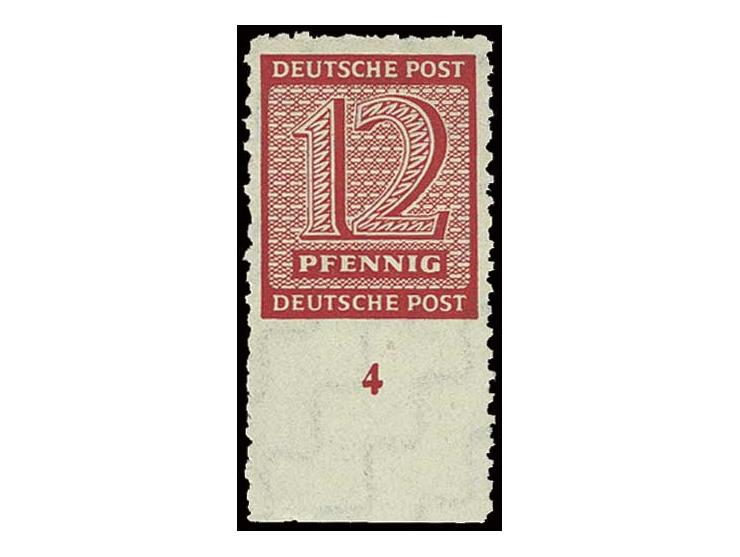 1945, Ziffern gezähnt mit Wz. fallend: 12 Pfg., unten ungezähntes Unterrandstück (Mi. nicht katalogisiert), postfrisch, sign.