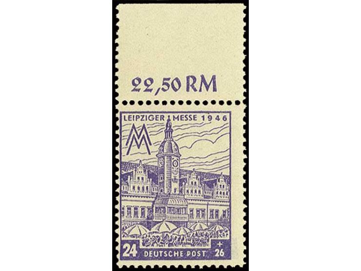 1946, Leipziger Messe 24 Pfg. in Fehlfarbe blauviolett, postfrisches Oberrandstück, sign. Sturm (Mi. 1.700,-)