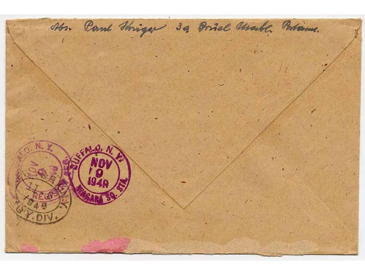 1949, UPU 50 Pfg. im 4er-Block aus der rechten unteren Bogenecke mit Druckvermerk, mit Ersttagsstempel "BRÜEL (MECKL) 09.10.4