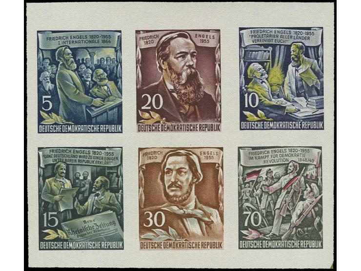 1956, Engels 5-70 Pfg., Ausschnitt aus Block mit Wz. 2Y in Type I, bisher unbekannt und im Mi. nicht gelistet, postfrisch, Fo