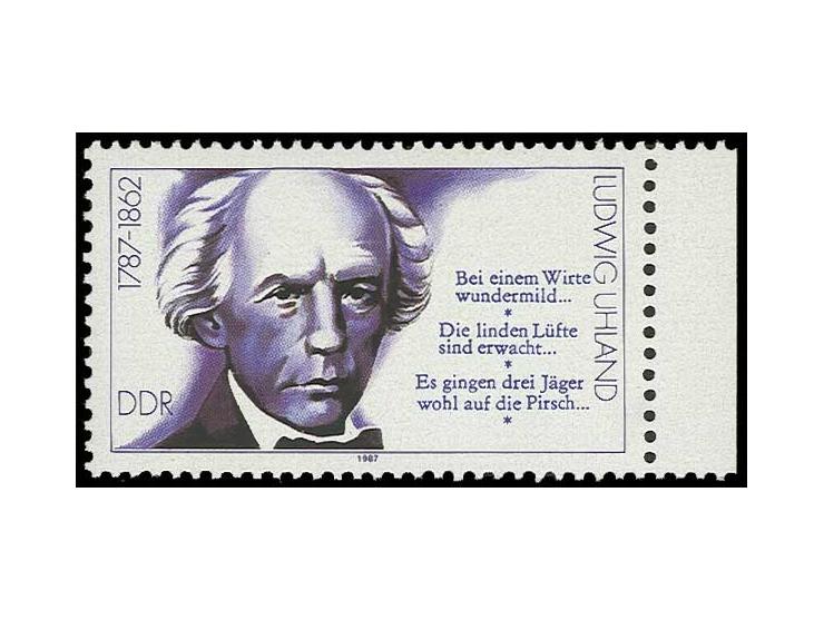 1987, Persönlichkeiten 10 Pfg. mit fehlender Farbe Dunkelbraunrot, postfrisches rechtes Randstück, bis auf kleinen Fleck rück