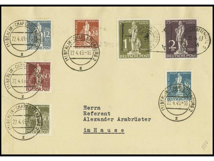 Stephan 12 Pfg.-2 M. kpl. mit Stempel "BERLIN-CHARLOTTENBURG 22.4.49" auf Umschlag mit Absenderanschrift Dr. Holthöfer und in