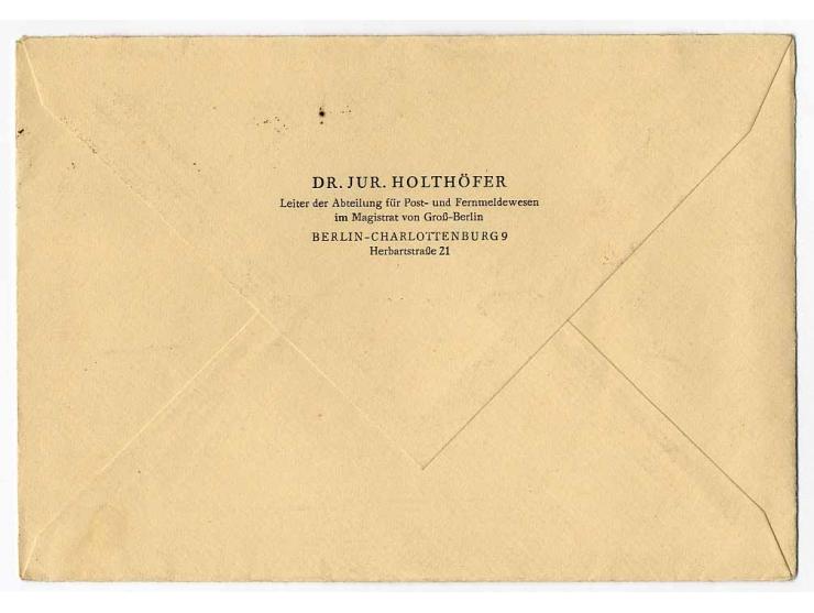 Stephan 12 Pfg.-2 M. kpl. mit Stempel "BERLIN-CHARLOTTENBURG 22.4.49" auf Umschlag mit Absenderanschrift Dr. Holthöfer und in