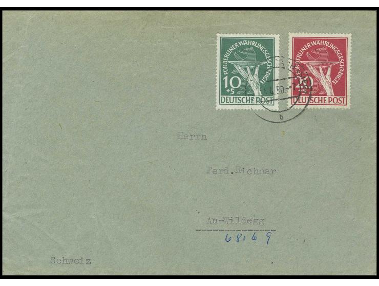 10 und 20 Pfg. auf portogerechtem Brief von "MORSBACH (SIEG) 24.4.50" in die Schweiz (Mi. 520,-)