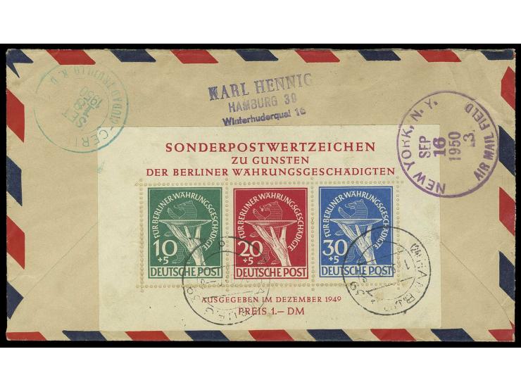 dito, rückseitig auf Luftpost-R-Brief mit vorderseitiger Zusatzfrankatur Goethe 10-30 Pfg. und Währungsgeschädigte 10-30 Pfg.