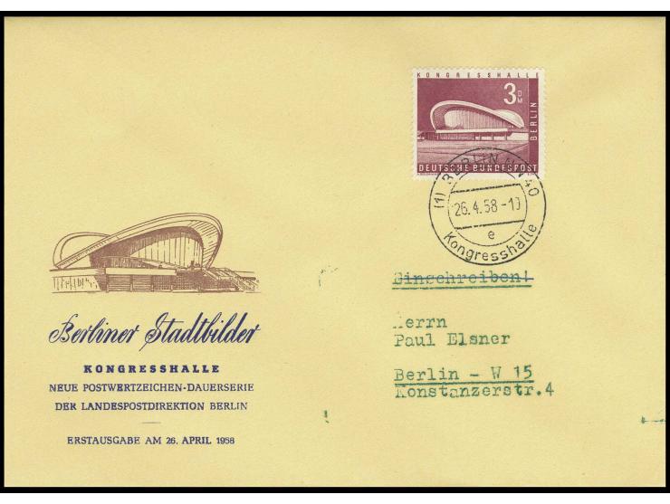 1956, Bauten 3 M. auf illustriertem FDC (Mi. 600,-)