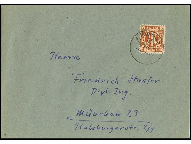 8 Pfg. auf Ortsbrief von "MÜNCHEN 16.7.45", selten
