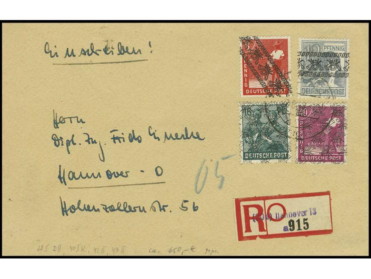 1948, Arbeiter mit Bandaufdruck: 8 Pfg. mit kopfstehendem diagonalem Aufdruck, 12 Pfg. mit kopfstehendem Aufdruck und Netzauf