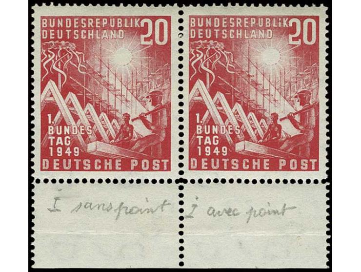 20 Pfg. im waagerechten Unterrandpaar mit Normalmarke, im Unterrand waagerechte Faltspur, postfrisch (Mi. 765,-)