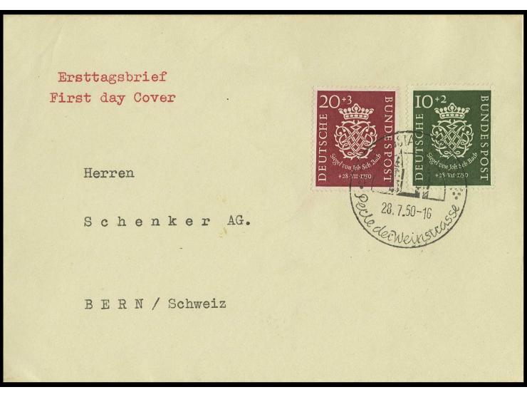 Bachsiegel 10 und 20 Pfg. mit Ersttagsstempel "NEUSTADT 28.7.50" auf FDC (Mi. 650,-)