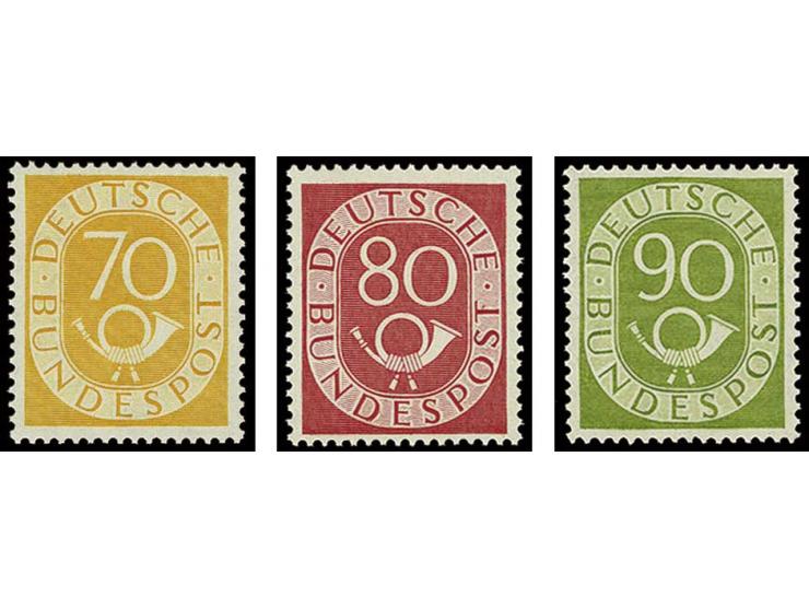 1951, Posthorn 2-90 Pfg. kpl., postfrisch, bis auf 50 Pfg. und wenige weitere kleine Werte sign. Schlegel A. BPP (Mi. 2.500,-
