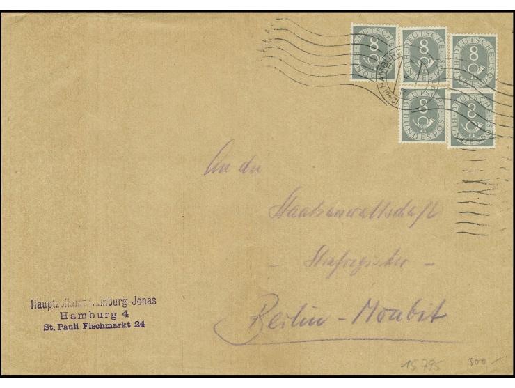 8 Pfg., 5 Stück auf portogerechtem Bedarfsbrief von "HAMBURG" nach Berlin, senkrecht gefaltet und leichte Bedarfsspuren, Foto