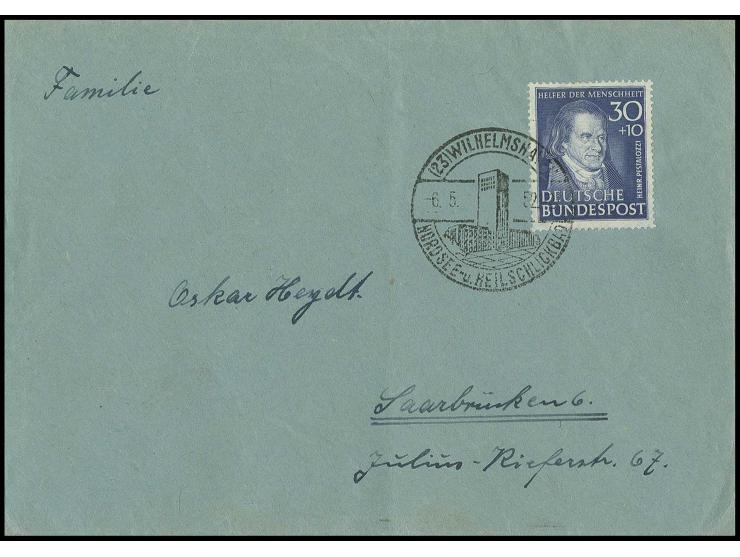 30 Pfg. als portogerechte Einzelfrankatur mit Werbestempel "WILHELMSHAVEN 6.5.52" auf Brief (gefaltet) nach Saarbrücken, Foto