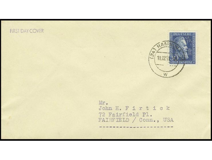 Röntgen 30 Pfg. mit Ersttagsstempel "HAMBURG 10.12.51" auf adressiertem FDC (Mi. 500,-)