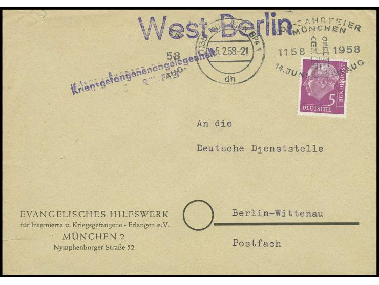 5 Pfg. (Schürfung im rechten Rand), Einzelfrankatur als Luftpostgebühr auf ansonsten gebührenfreiem Kriegsgefangenenbrief von
