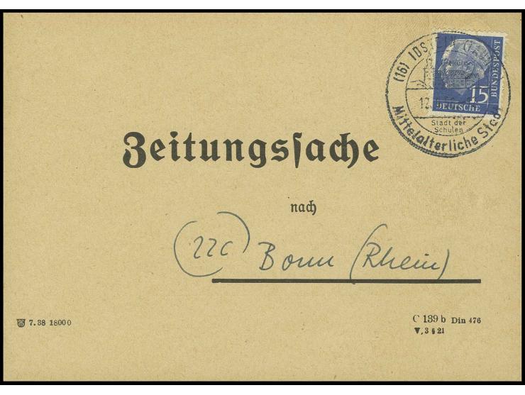 10 Pfg. auf Adressnachfragekarte von "HAMBURG" 31.5.55" nach Leverkusen und 15 Pfg. auf Zeitungssache mit Sonderstempel "IDST