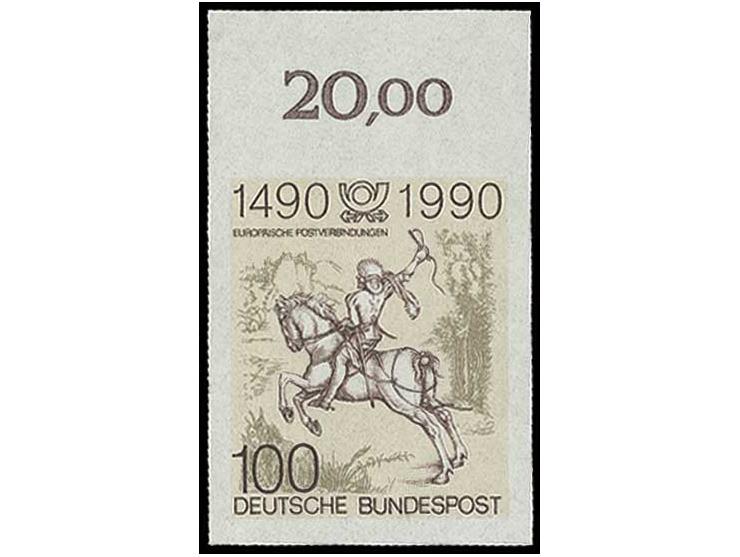 1990, Postreiter 100 Pfg., breitrandig ungezähntes Oberrandstück, postfrisch, Fotoattest Schlegel BPP (Mi. 600,-)