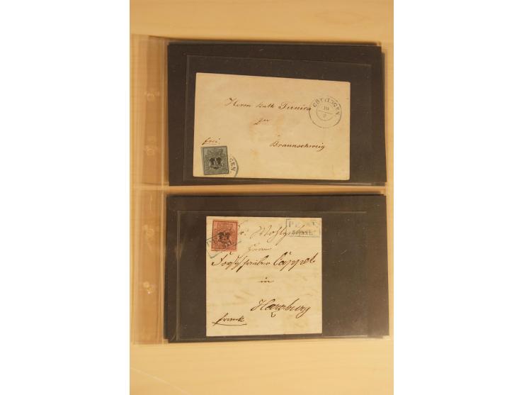 Bayern-Württemberg, interessante Briefe-Sammlung in 3 Bänden mit besseren Frankaturen, u.a. Braunschweig Mi.-Nr. 2, Helgoland