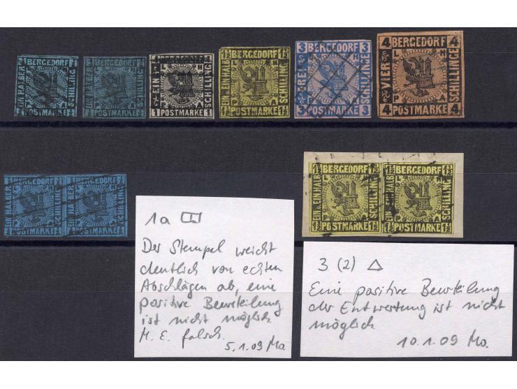 1861, 1/2-4 Sch. kpl. mit beiden 1/2 Sch., gestempelt, etwas unterschiedlich, bis auf 1 Sch. alle sign. mit 3 Attesten; dazu 